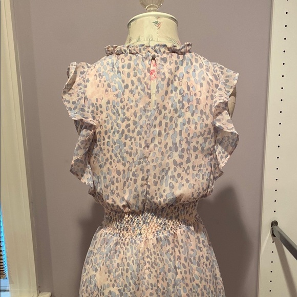 Aqua Cream and Tan Ruffled Tiered Midi Dress - Picture 8 of 13